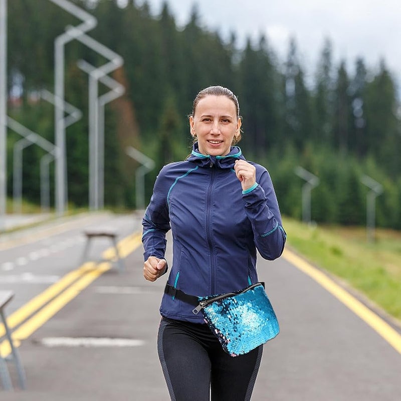 Blue Pink Sequins Fanny Pack for Women Adjustable Waist Bag Lightweight Travel Hiking - Image 5